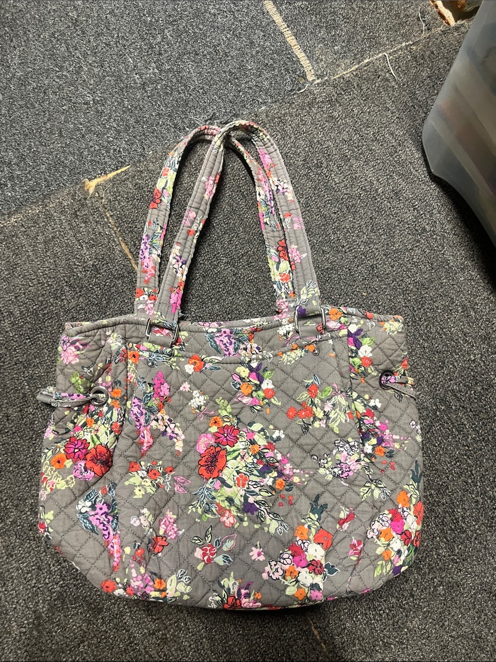 Vera Bradley Gray Quilted Tote with Multicolor Floral Print